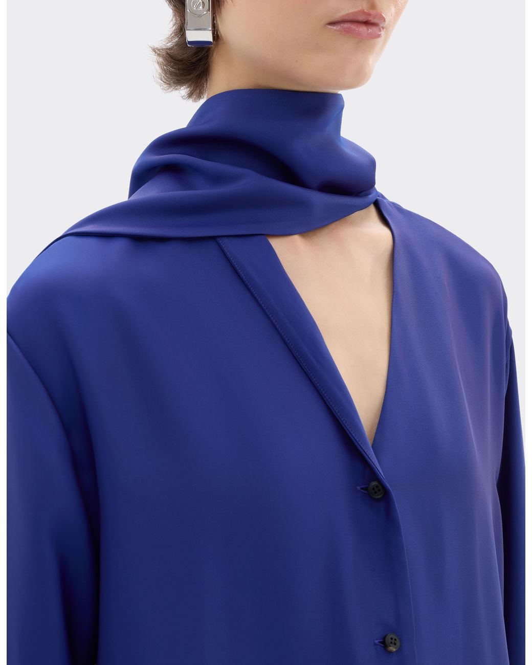 Ferrari Blue Viscose Satin Shirt Dress