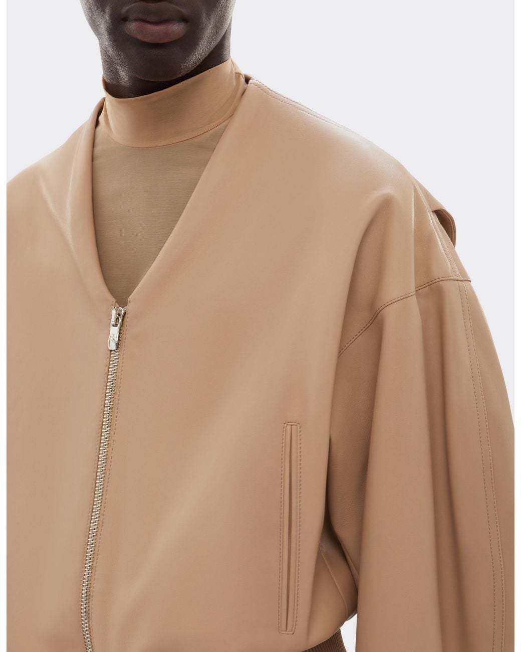 Ferrari White Leather Bomber Jacket With Zip And V-Neck for men