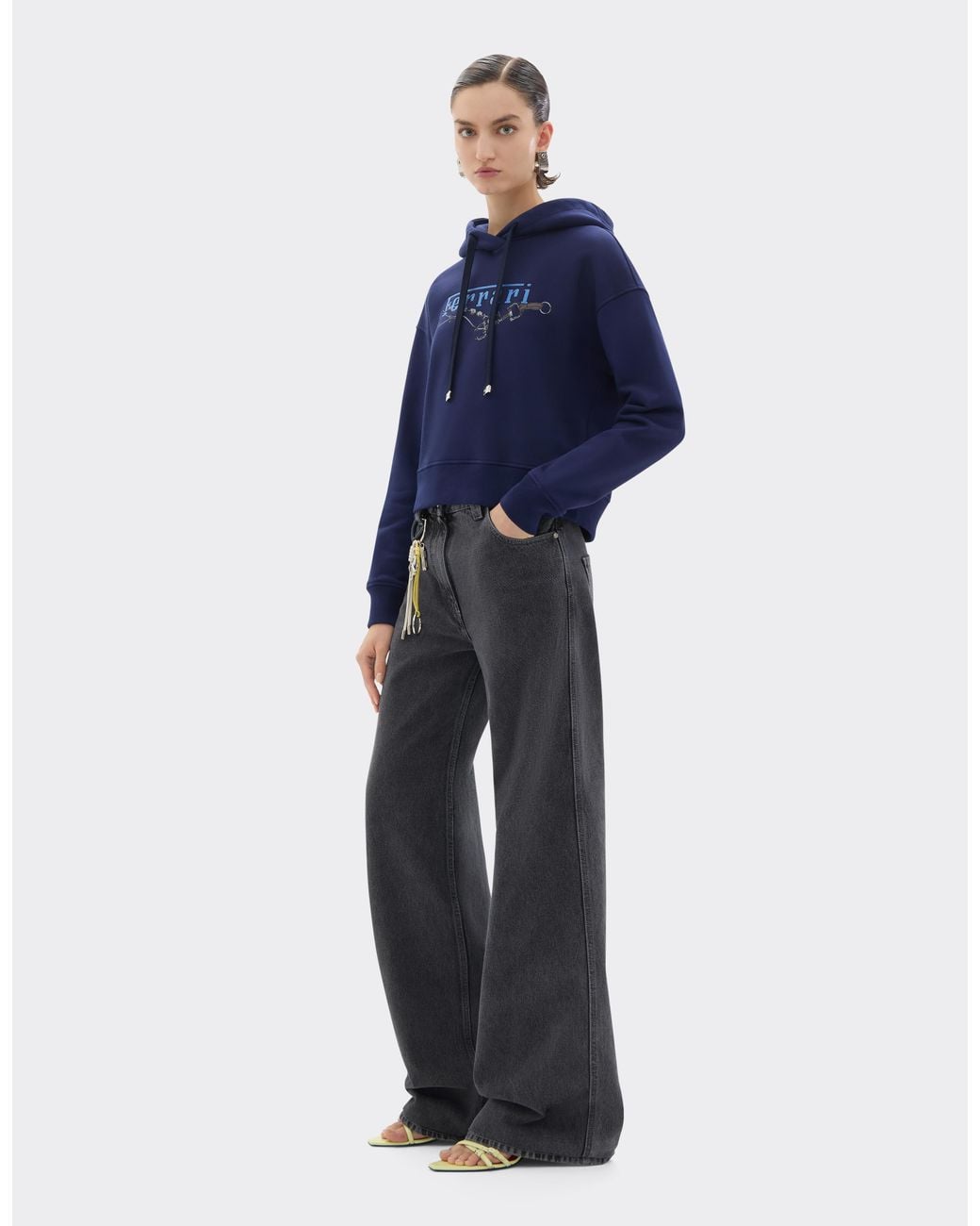 Ferrari Blue Hooded Sweatshirt With Embroidery