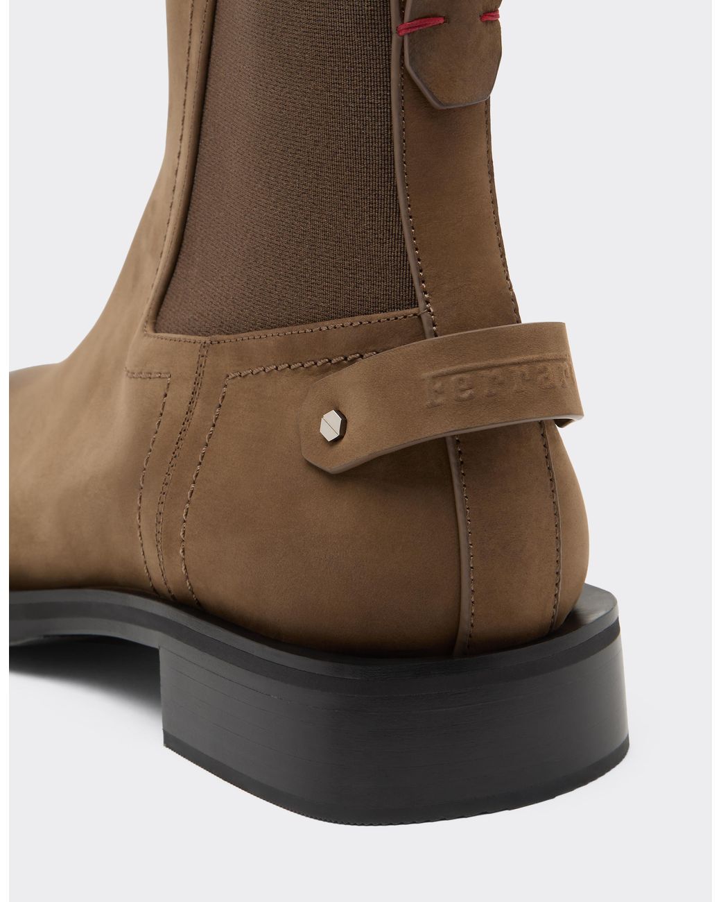 Ferrari Brown Nubuck Chelsea Boots With Logo for men