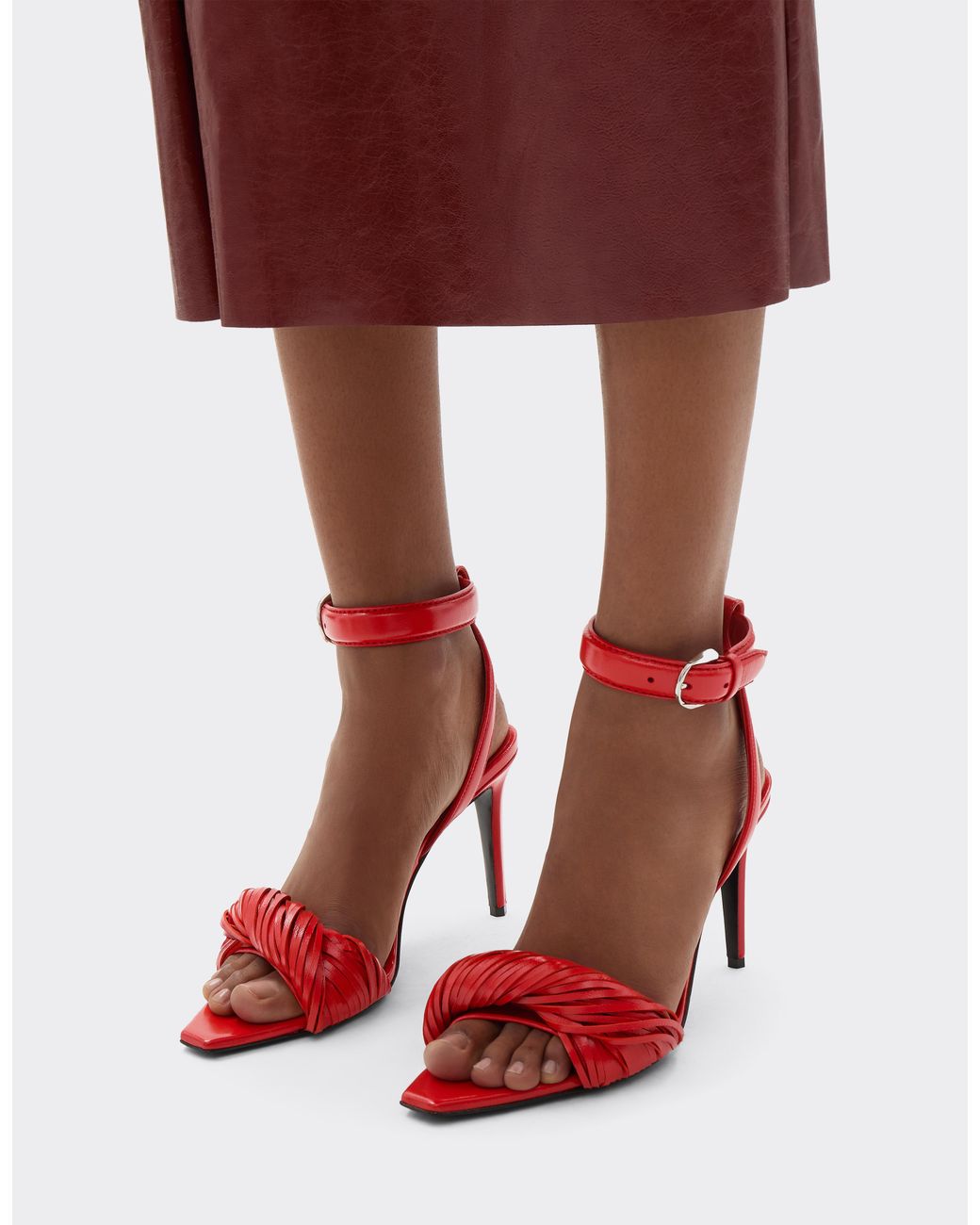 Ferrari Red Nappa Leather Heeled Sandals