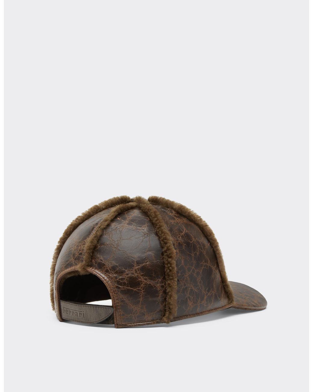 Ferrari Brown Craquelé Lambskin Baseball Cap