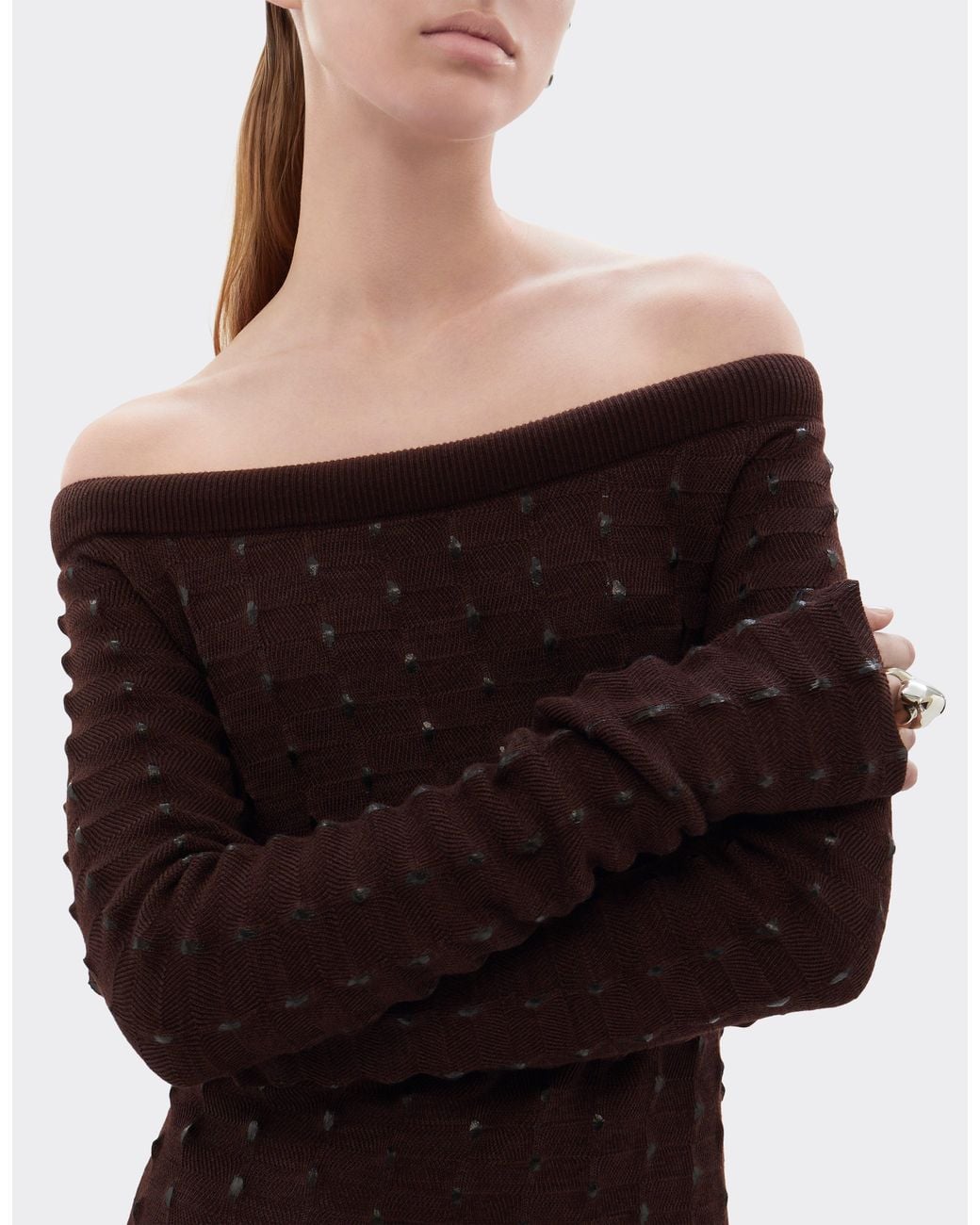 Ferrari Brown Long Wool And Cotton Dress