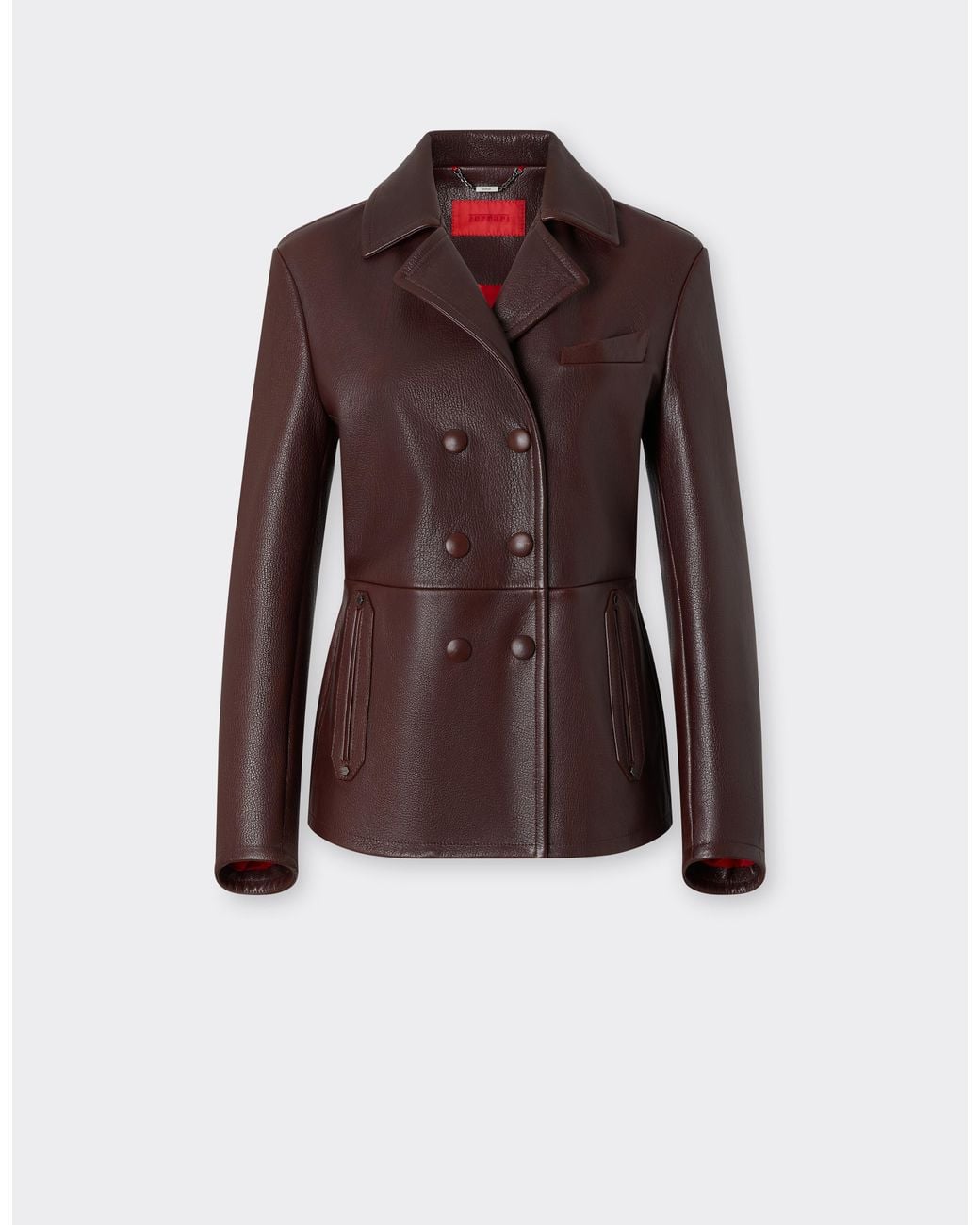 Ferrari Brown Double-Breasted Leather Jacket