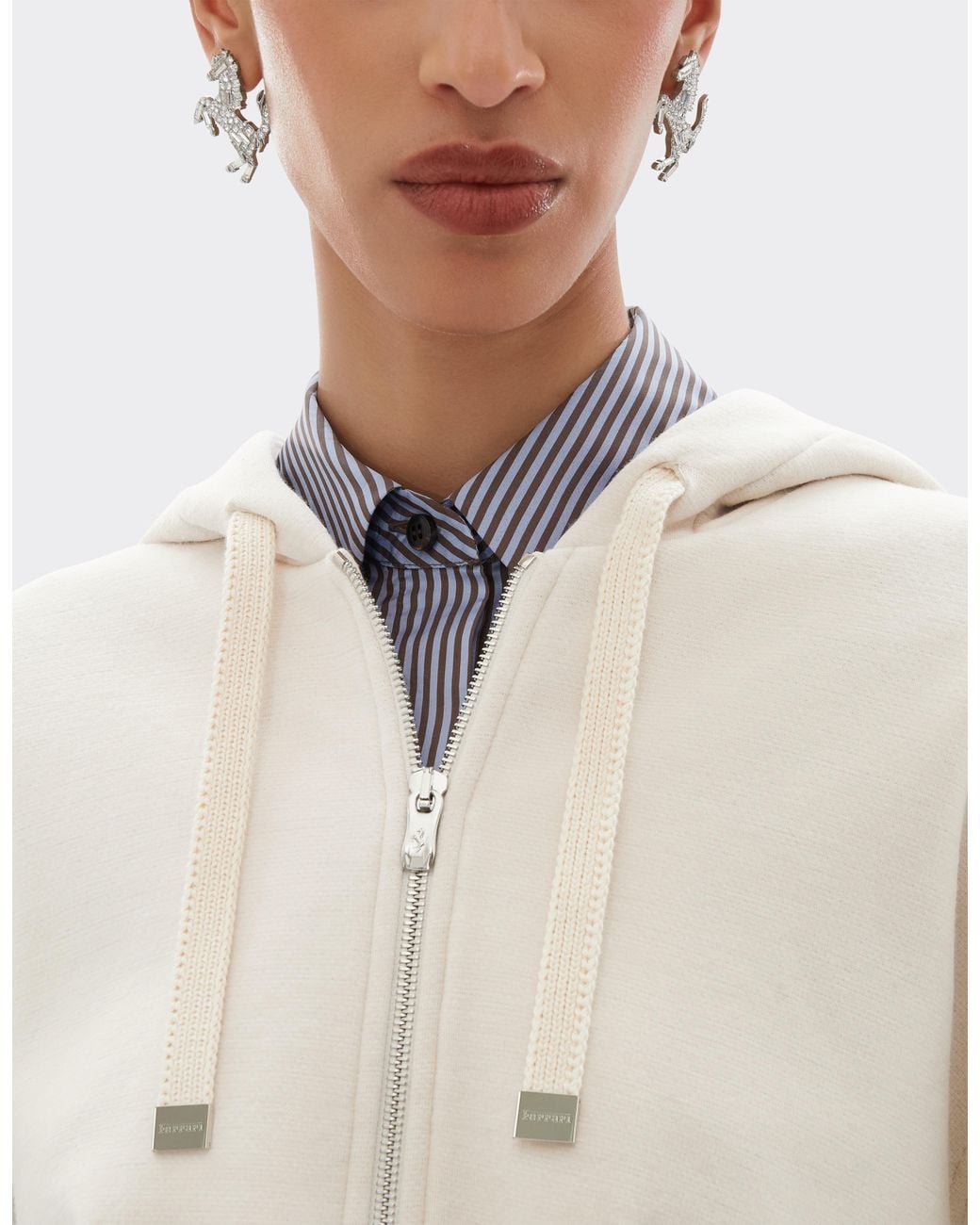 Ferrari White Hooded Wool And Cotton Sweatshirt