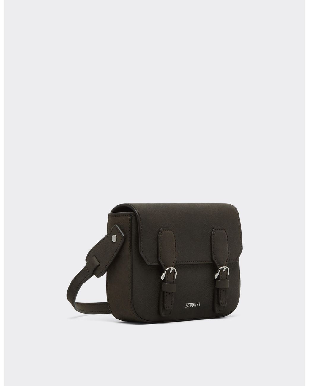Ferrari Black Waxed Leather Messenger Bag for men