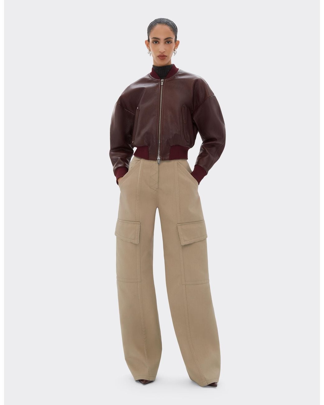 Ferrari Brown Cropped Leather Bomber Jacket