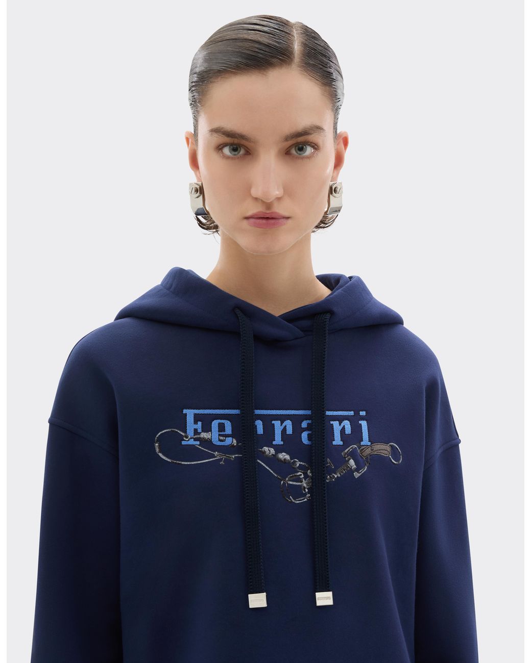 Ferrari Blue Hooded Sweatshirt With Embroidery