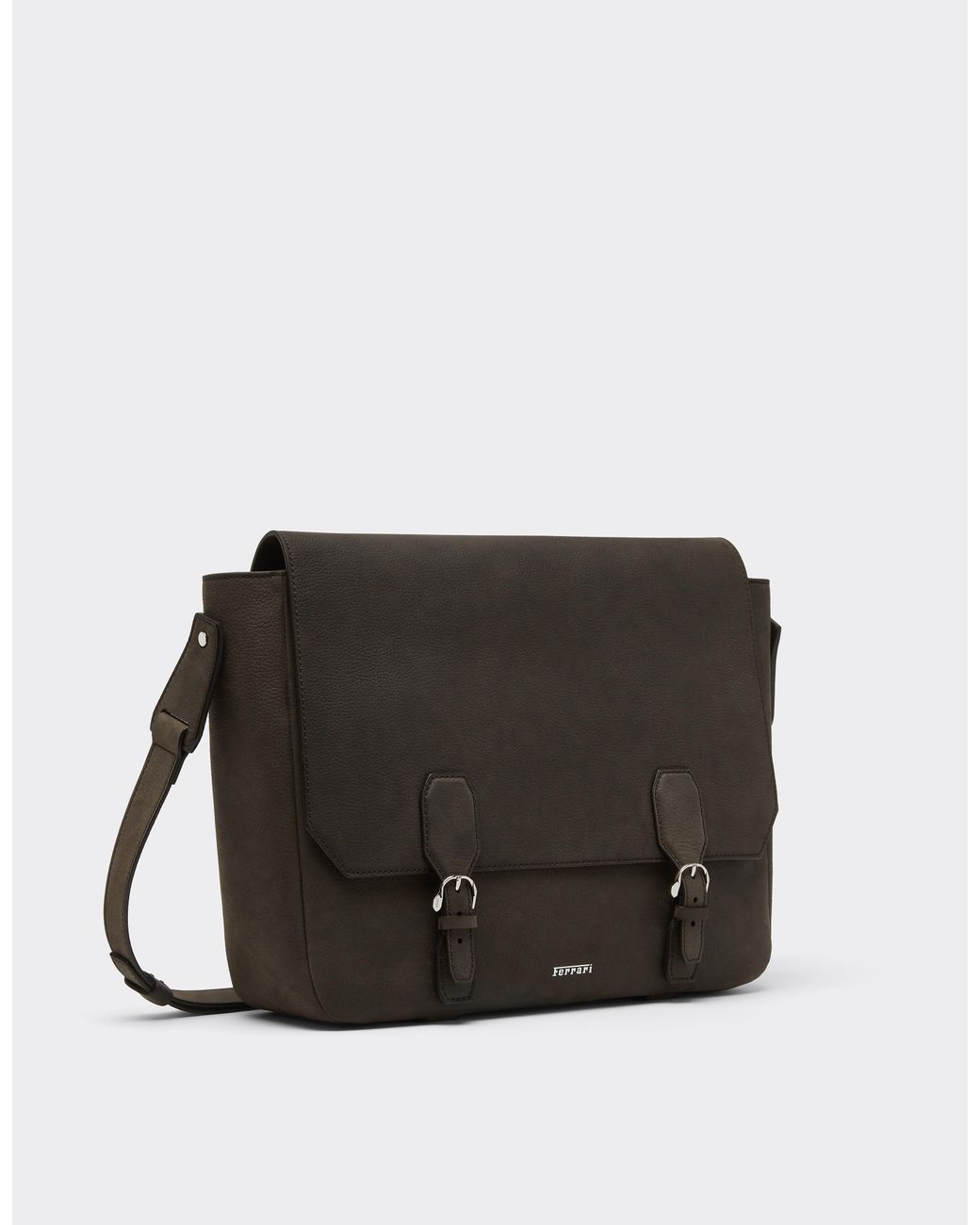 Ferrari Black Waxed Leather Messenger Bag for men