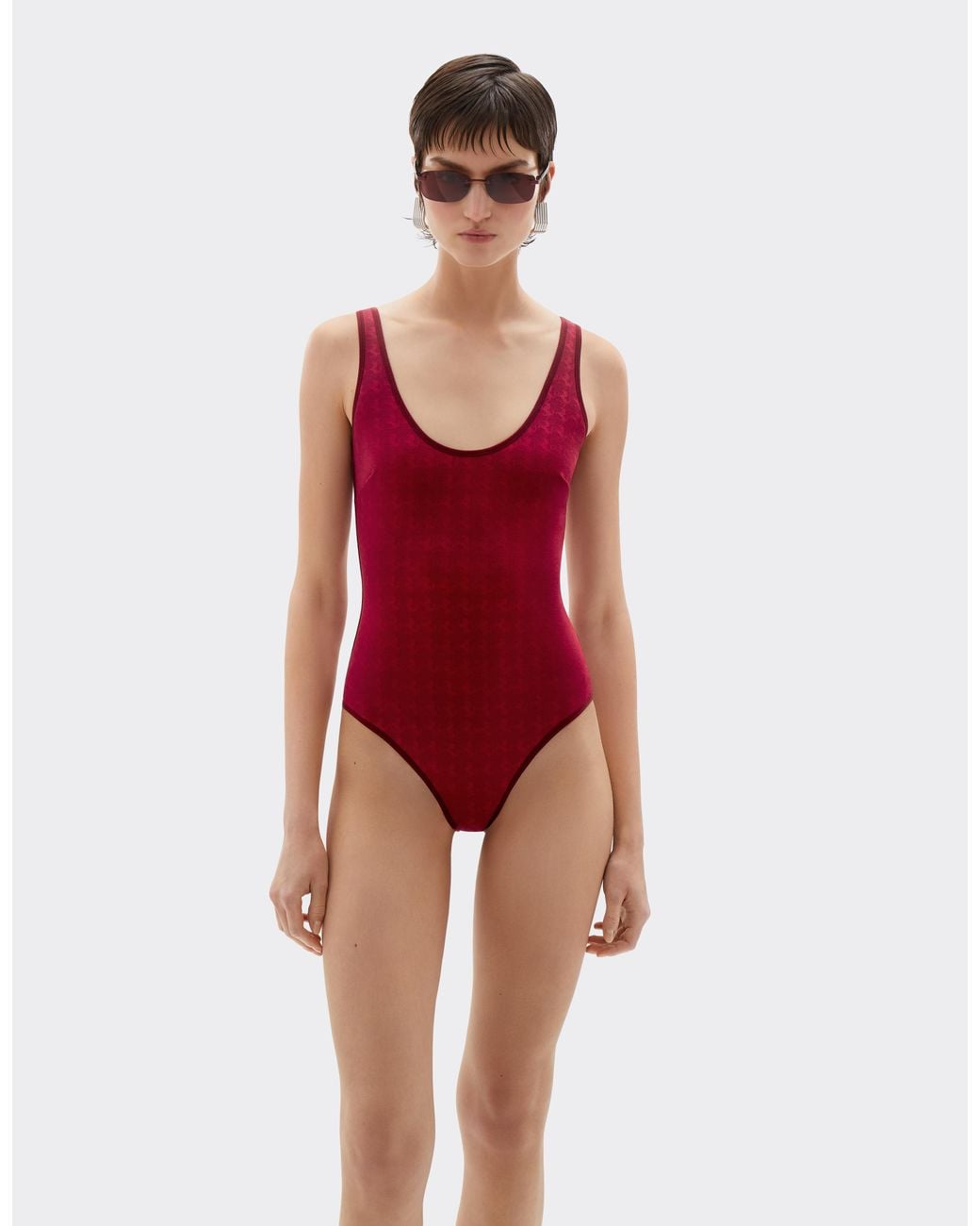 Ferrari Red One-Piece Swimsuit With Prancing Horse Motif