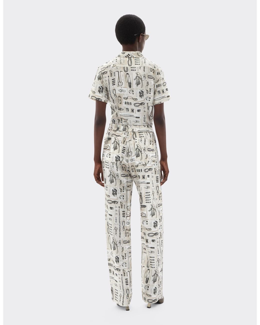 Ferrari White Silk Twill Trousers With Officina Print