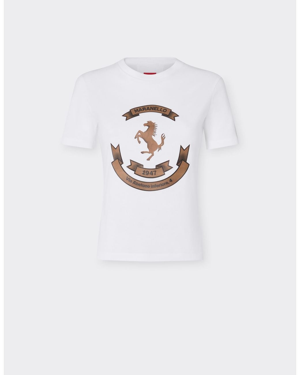 Ferrari White Cotton T-Shirt With The Prancing Horse Of Maranello