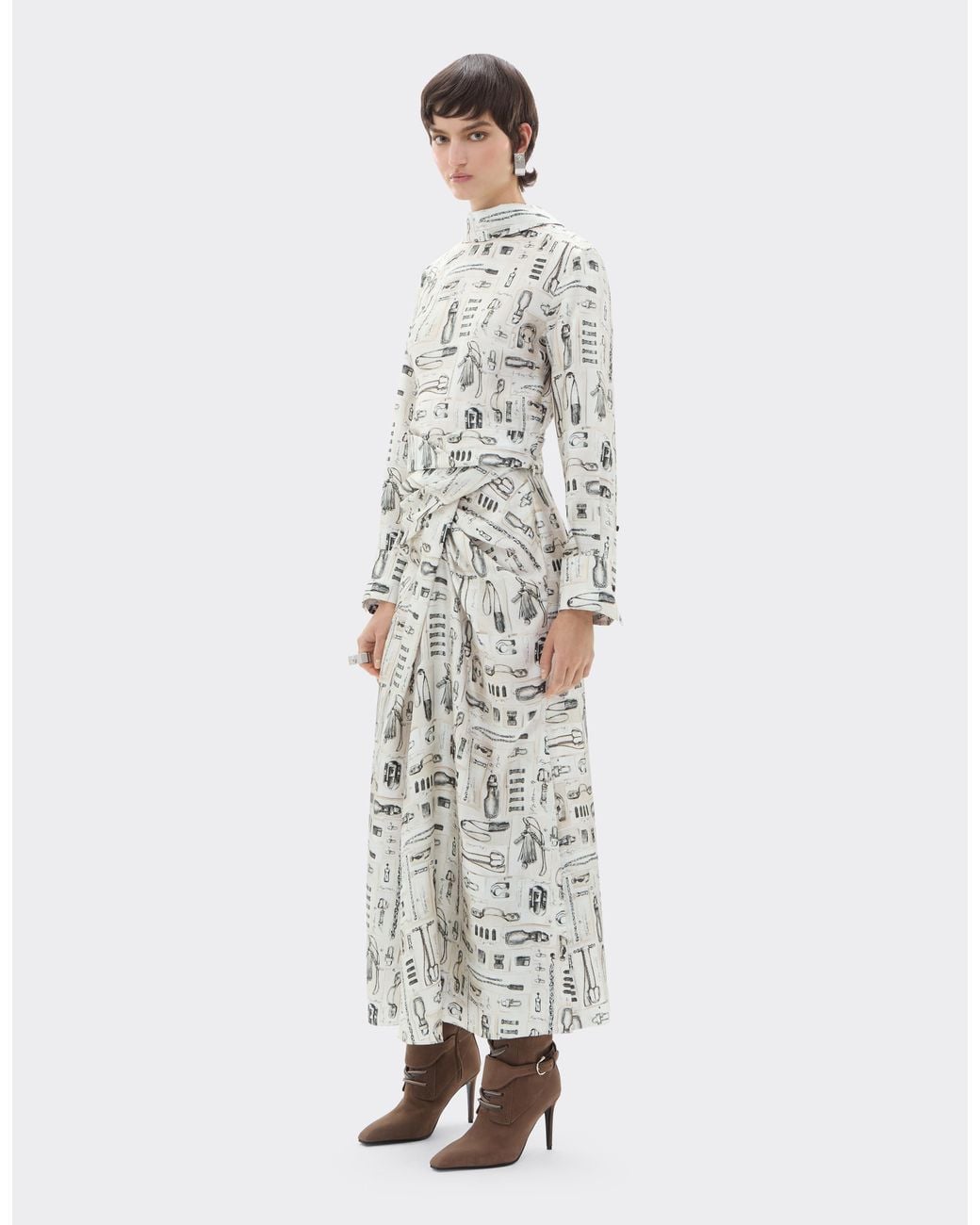 Ferrari White Silk Twill Blouse With Officina Print