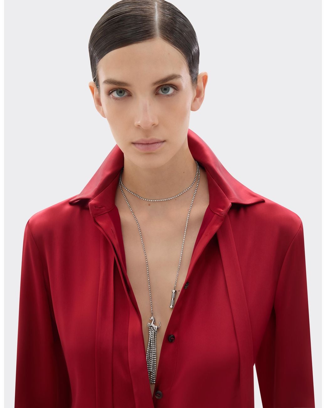 Ferrari White Rhinestone Necklace With Prancing Horse And Mini Piston