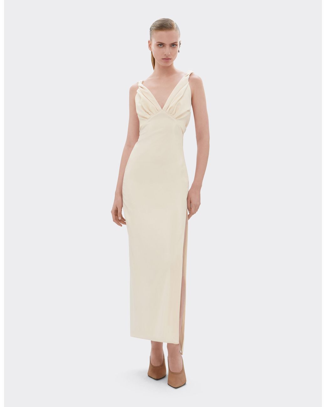 Ferrari White Long Cupro Twill Dress