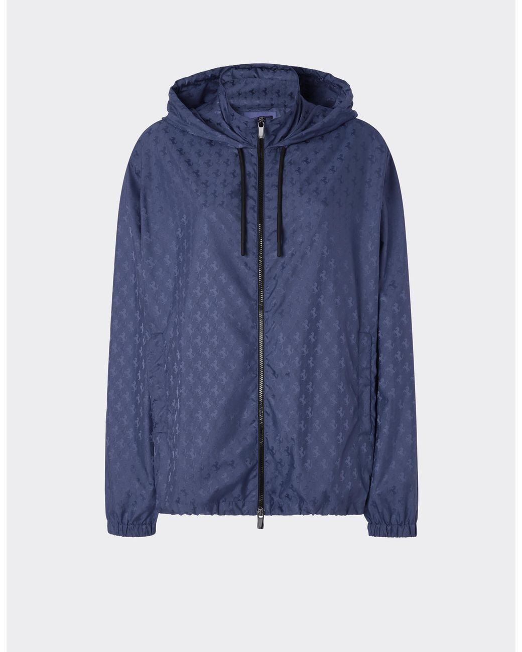 Ferrari Blue Nylon Windbreaker With Prancing Horse Motif