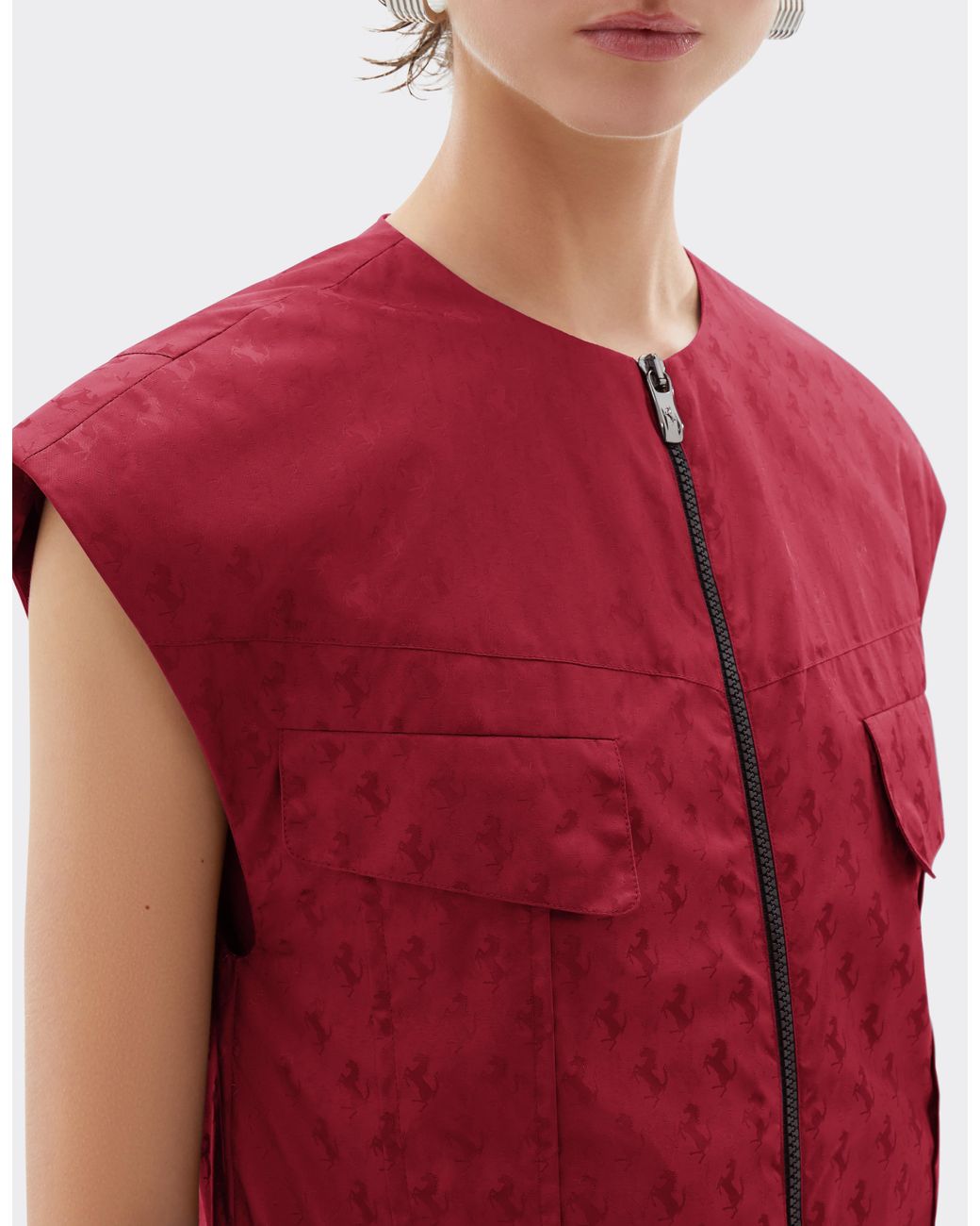 Ferrari Red Cropped Nylon Jacket With Prancing Horse Motif