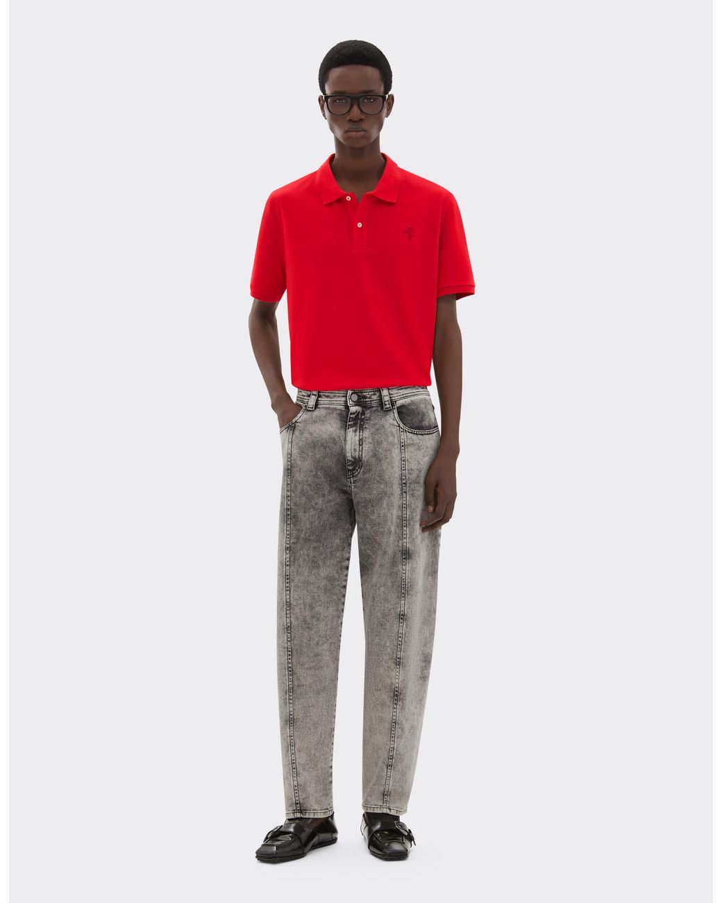 Ferrari Red Organic Cotton Piqué Polo Shirt With Prancing Horse for men