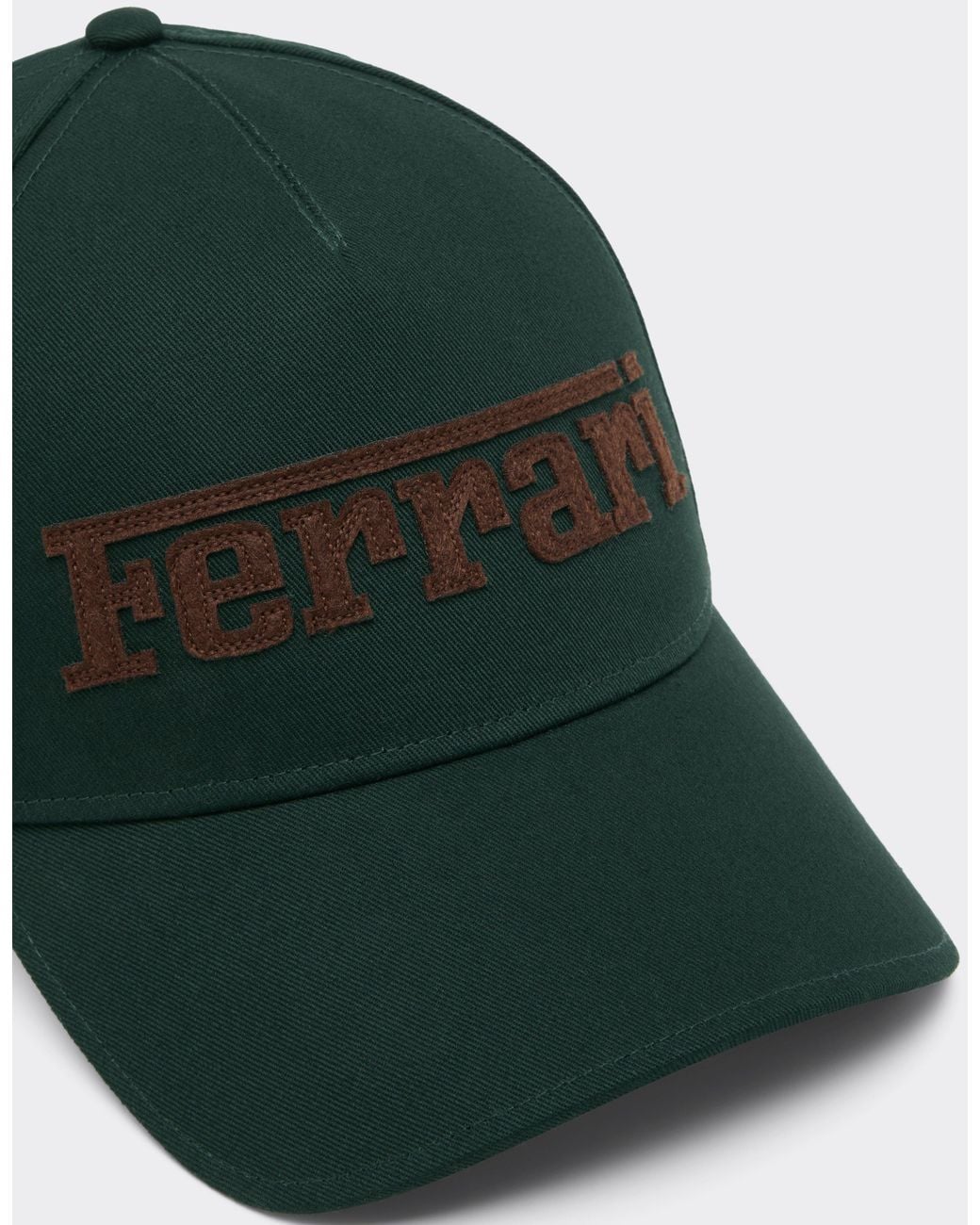 Ferrari Green Cotton Twill Baseball Cap With Embroidery