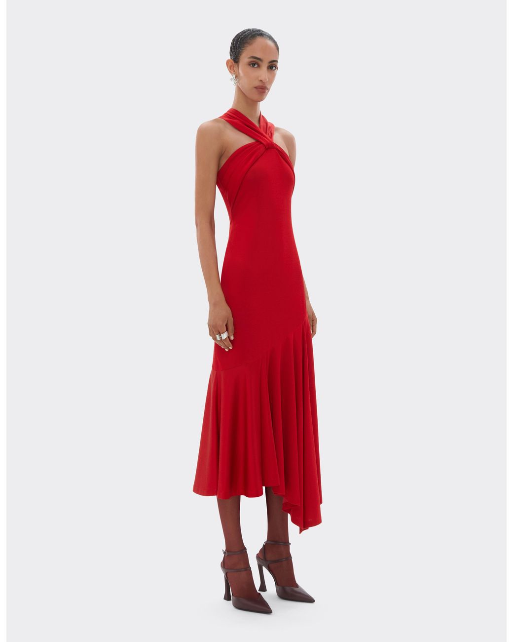 Ferrari Red Halter-Neck Dress With Asymmetrical Hem