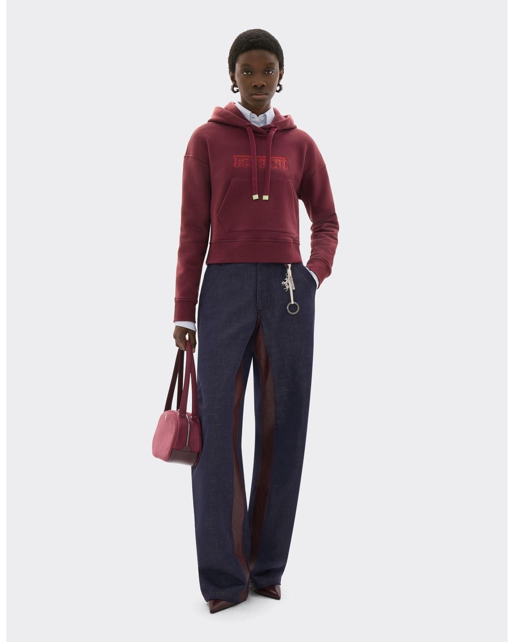 Ferrari Red Crop-Top Cotton Sweatshirt With Embroidery