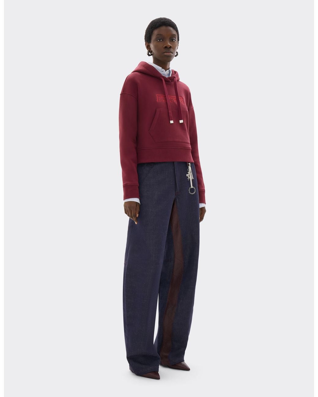 Ferrari Red Crop-Top Cotton Sweatshirt With Embroidery