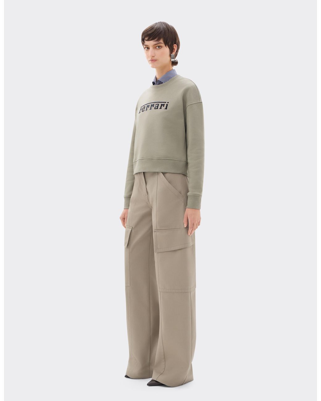 Ferrari White Cotton Crew-Neck Sweatshirt With Logo
