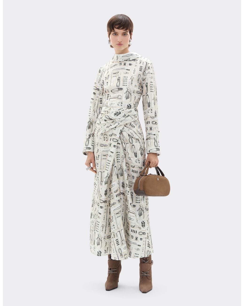 Ferrari White Silk Twill Skirt With Officina Print