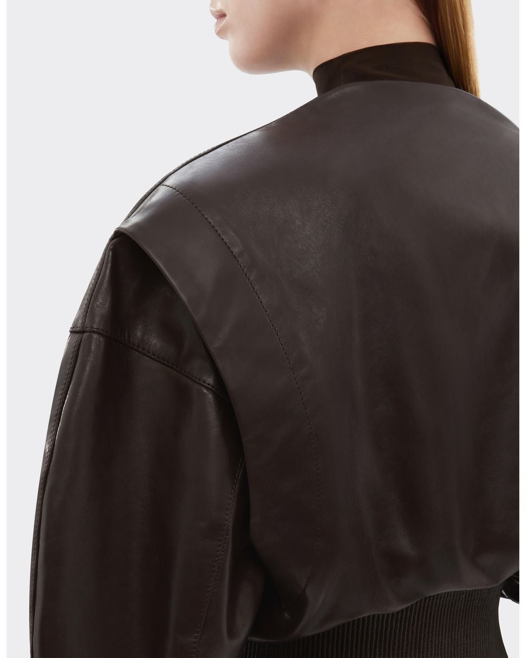 Ferrari Black Glossy Leather Bomber Jacket With V-Neck