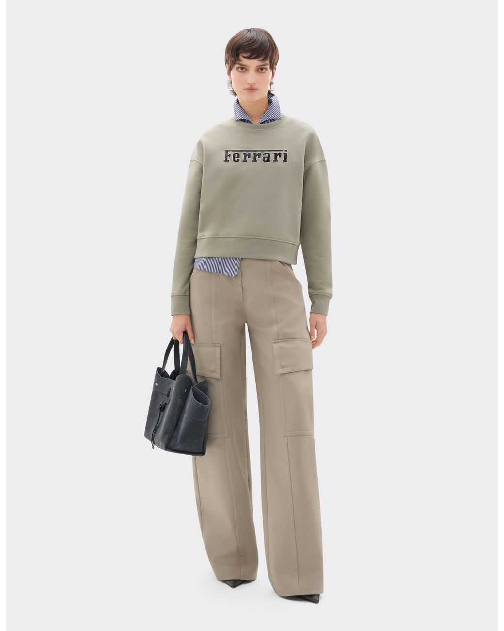 Ferrari White Cotton Crew-Neck Sweatshirt With Logo