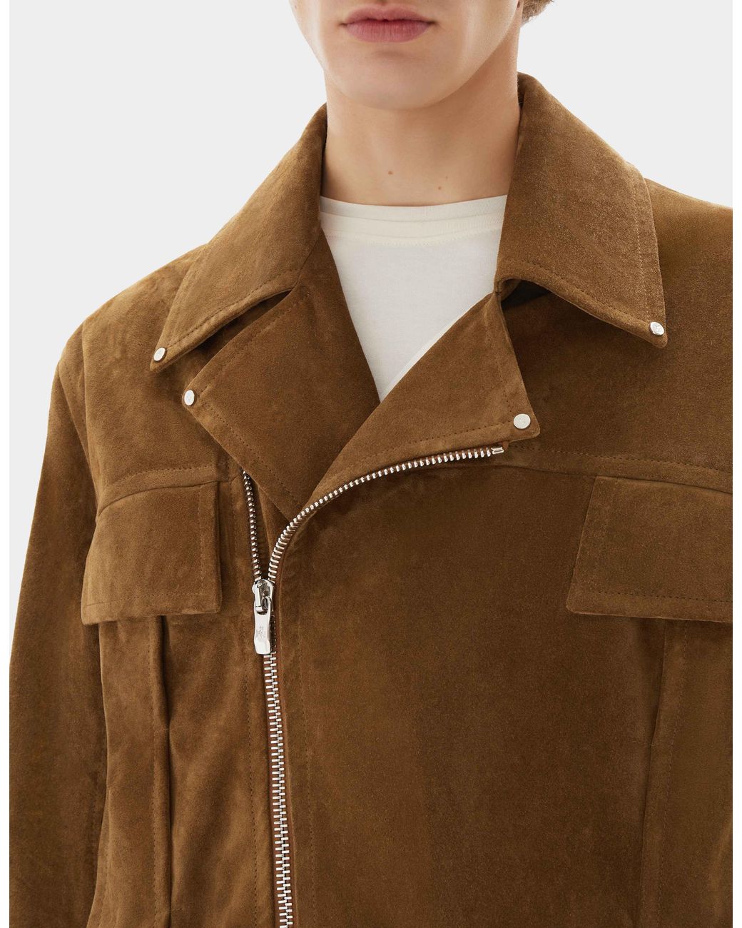 Ferrari Brown Suede Biker Jacket With Prancing Horse for men