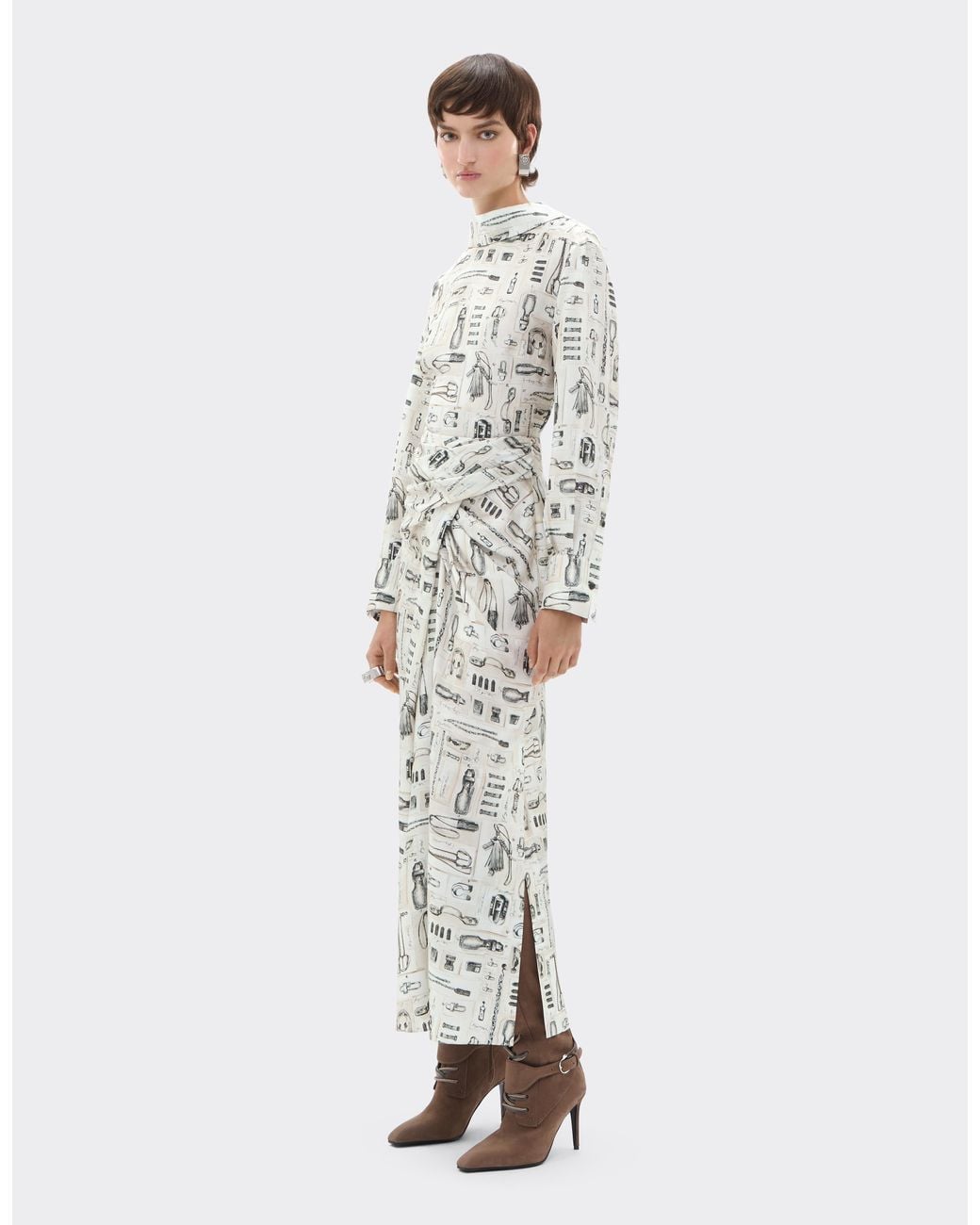 Ferrari White Silk Twill Skirt With Officina Print