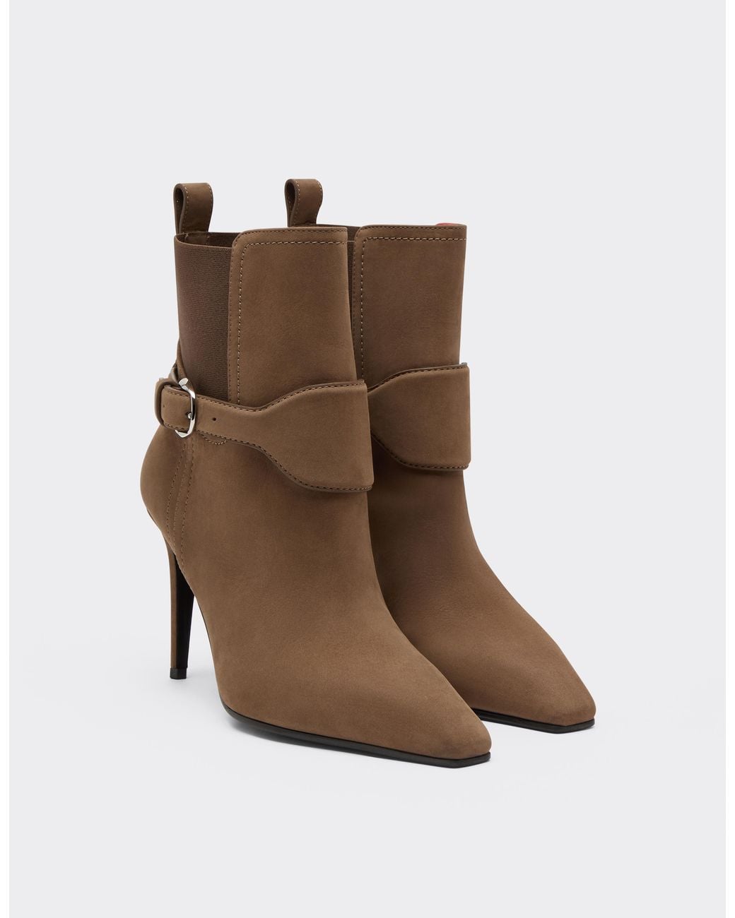 Ferrari Brown Nubuck Ankle Boots With High Heel