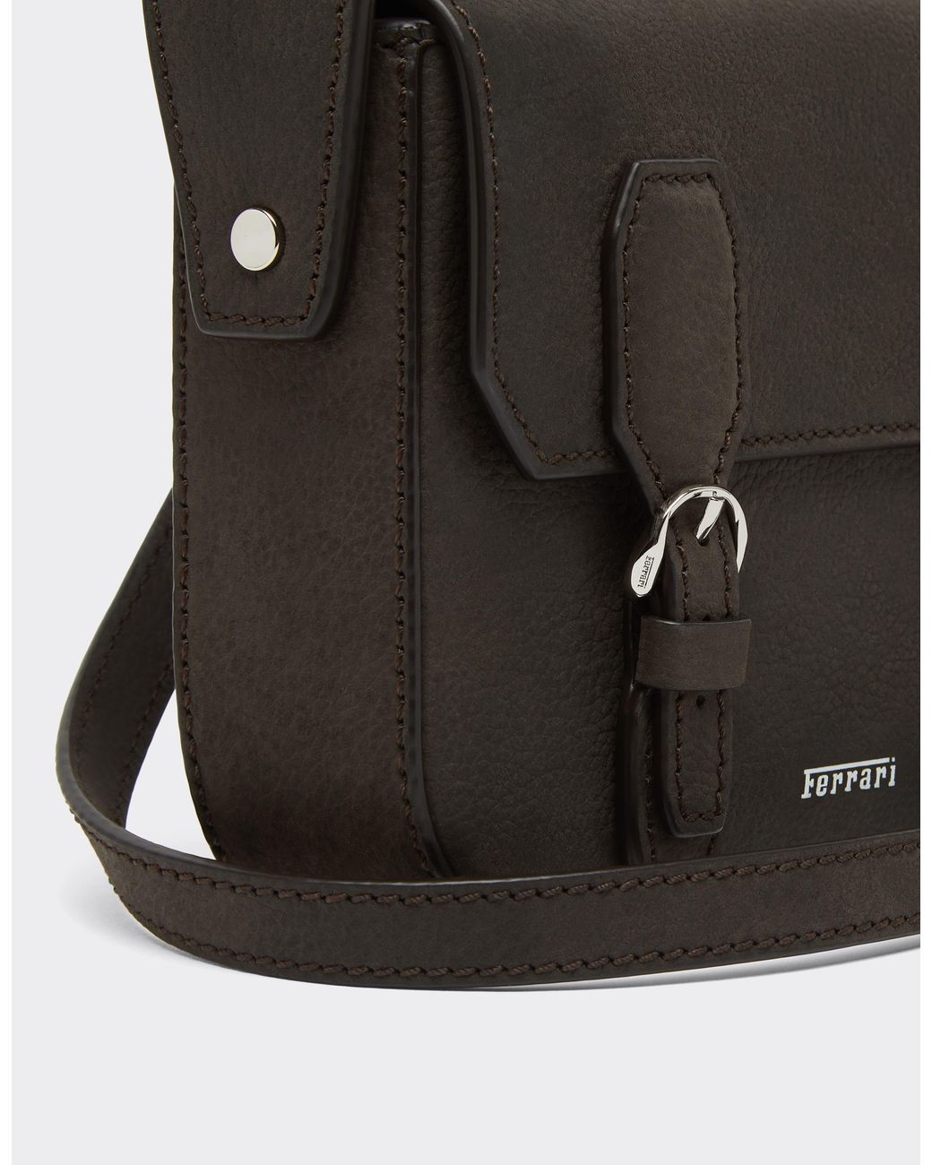 Ferrari Black Waxed Leather Messenger Bag for men