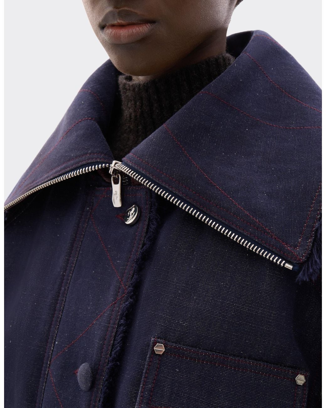 Ferrari Blue Cotton And Linen Denim Jacket