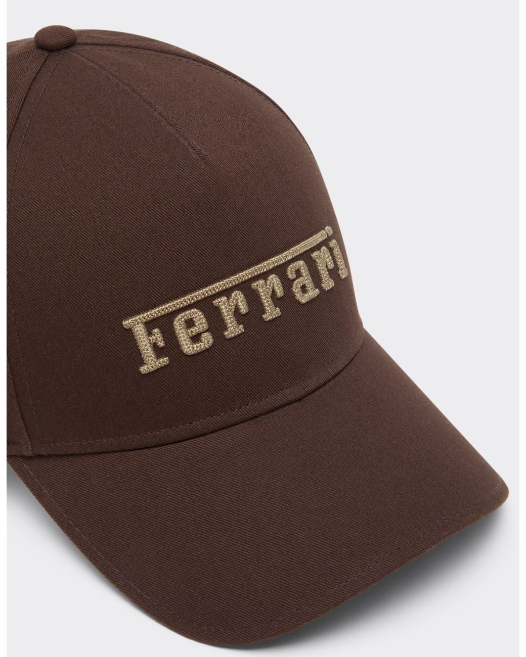 Ferrari Brown Cotton Twill Baseball Cap With Embroidered Logo