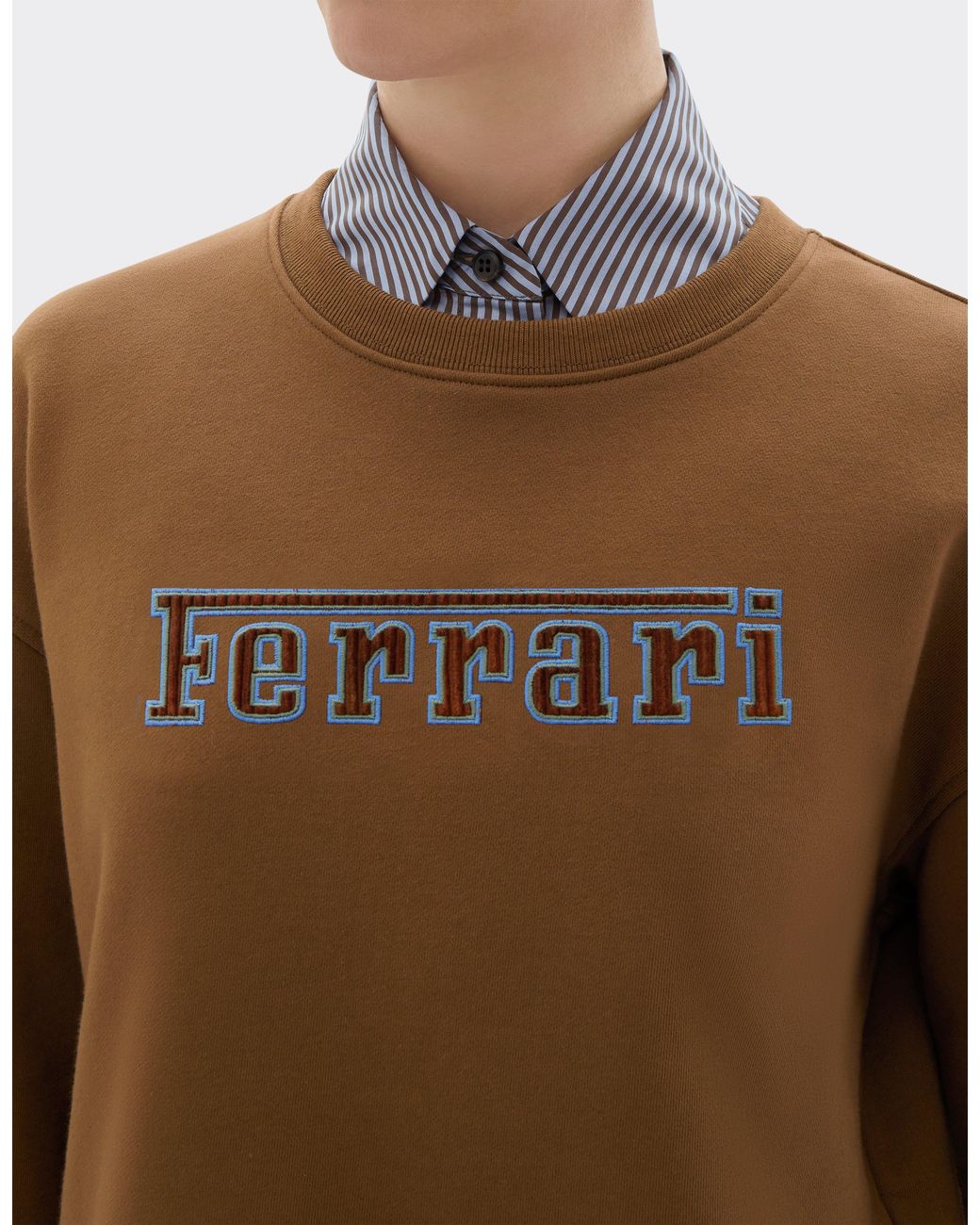 Ferrari Brown Cotton Crew-Neck Sweatshirt With Logo