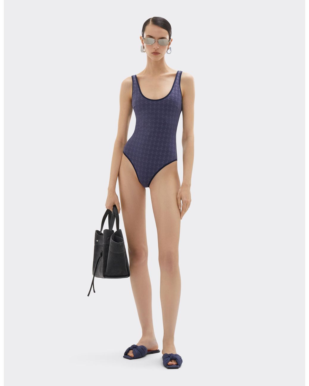 Ferrari Blue One-Piece Swimsuit With Prancing Horse Motif