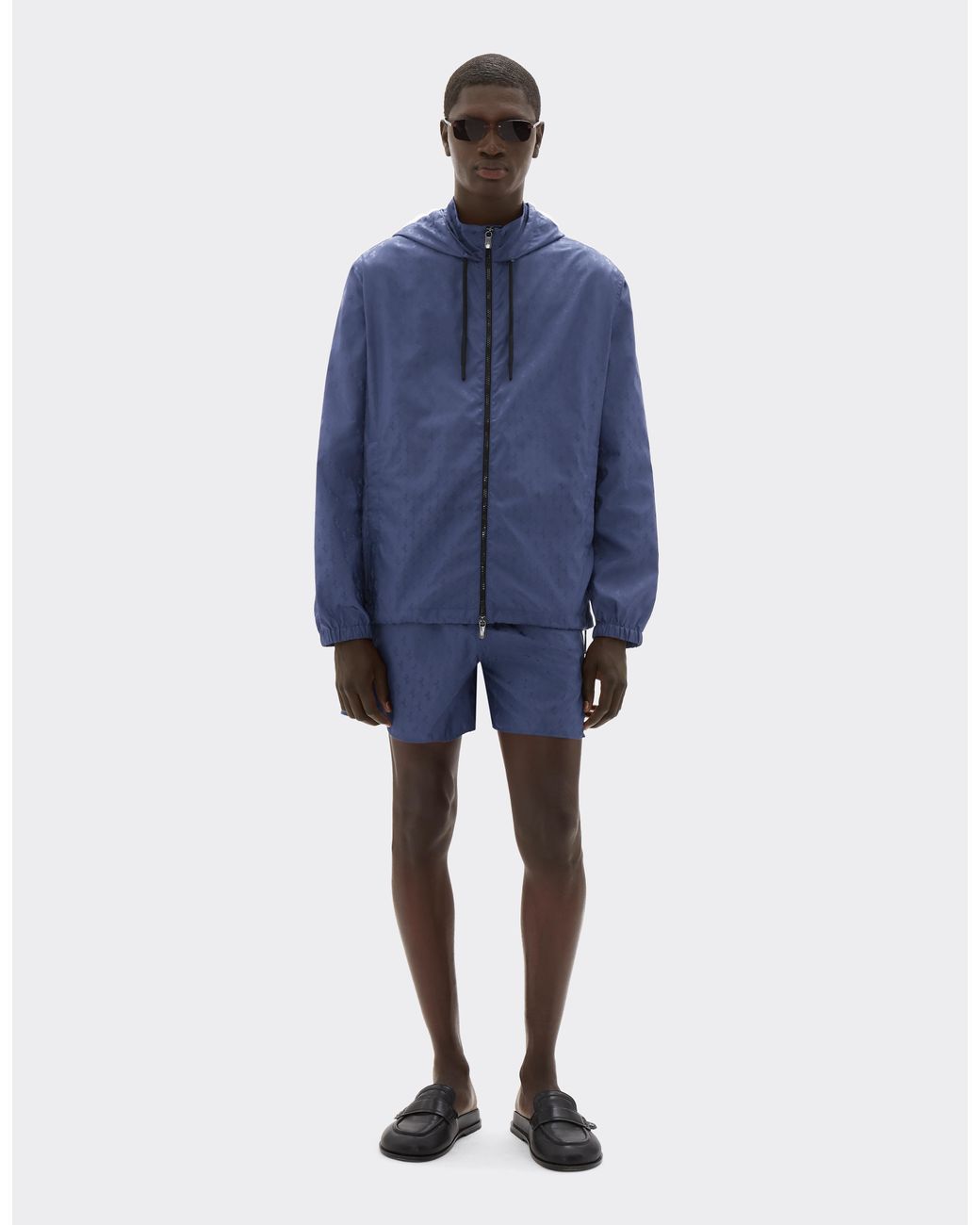 Ferrari Blue Nylon Windbreaker With Prancing Horse Motif