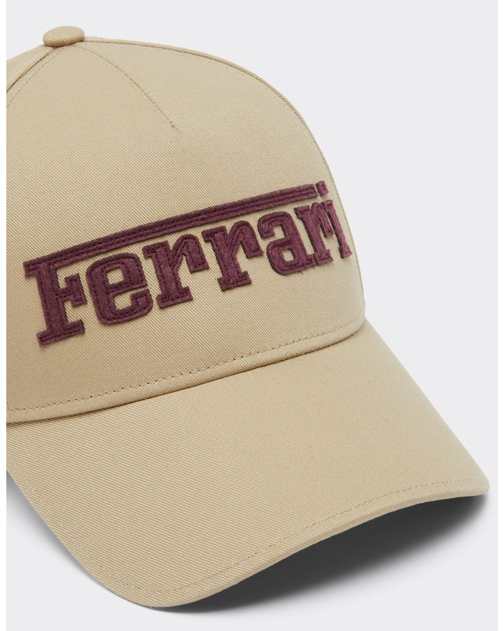Ferrari Natural Cotton Twill Baseball Cap With Embroidery