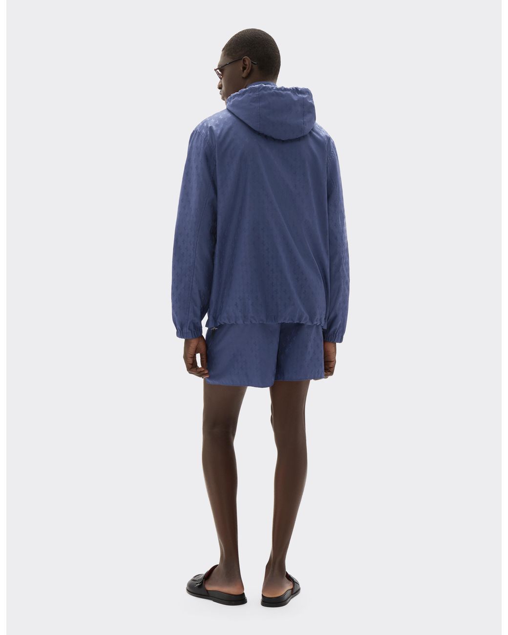 Ferrari Blue Nylon Windbreaker With Prancing Horse Motif
