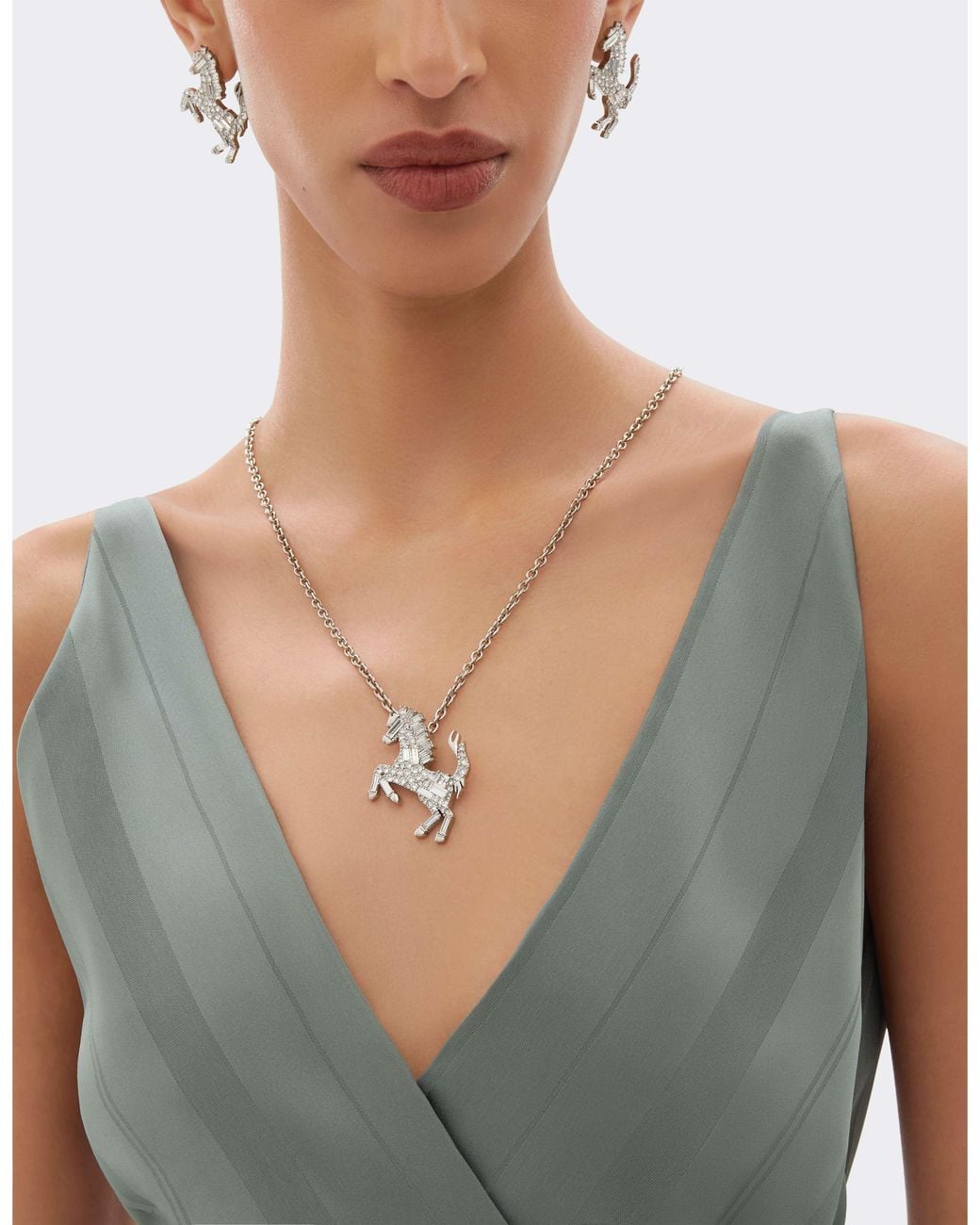 Ferrari White Prancing Horse Rhinestone Necklace