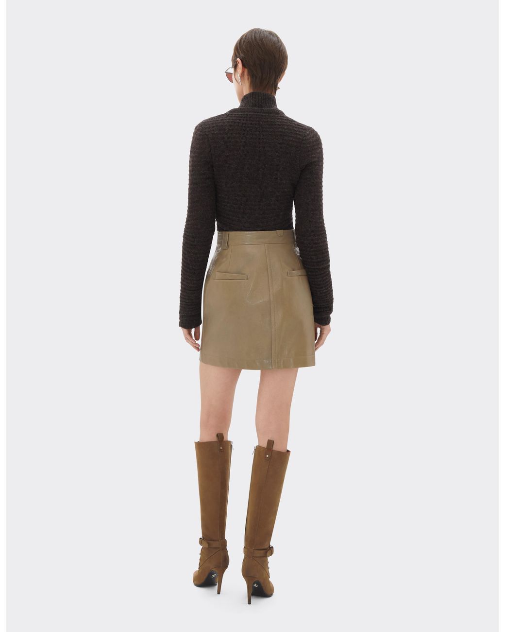 Ferrari Natural High-Waisted Leather Mini Skirt