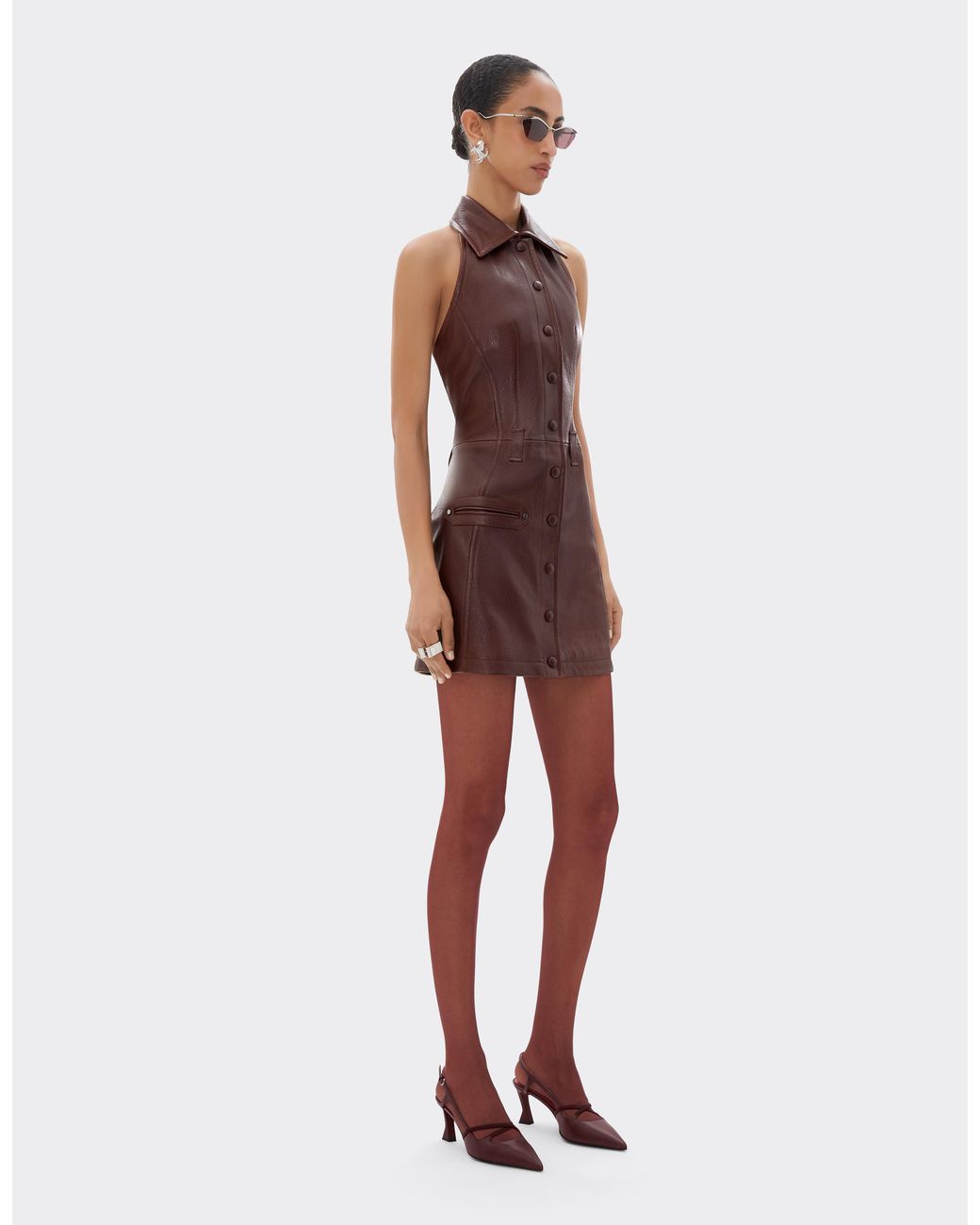 Ferrari Purple Leather Mini Dress With Halter Neck