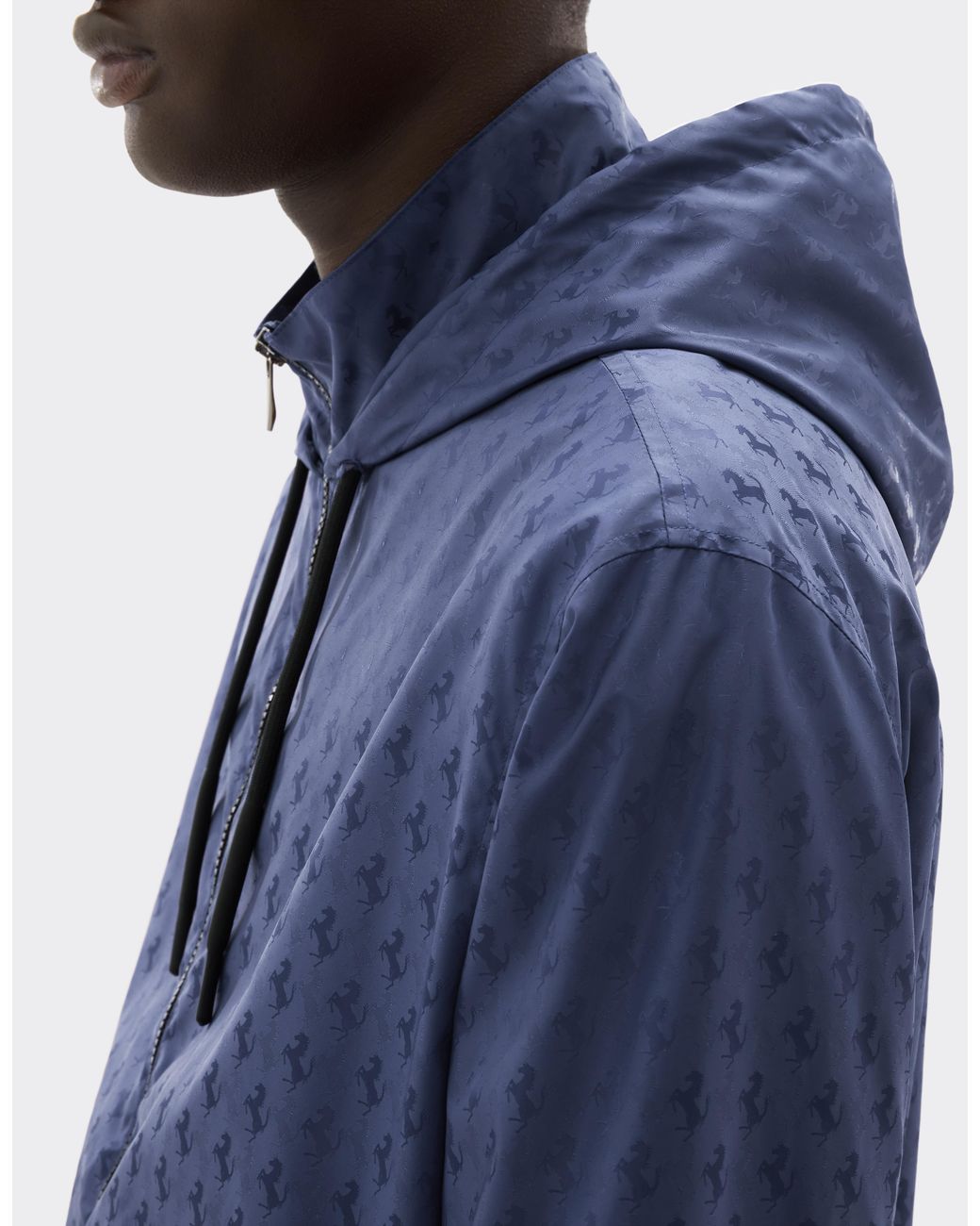 Ferrari Blue Nylon Windbreaker With Prancing Horse Motif
