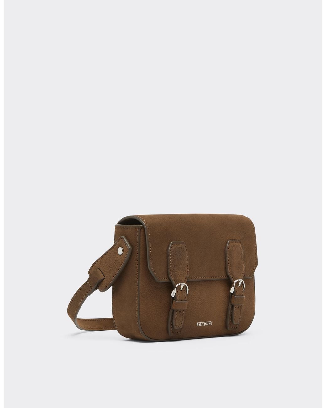 Ferrari Brown Waxed Leather Messenger Bag for men