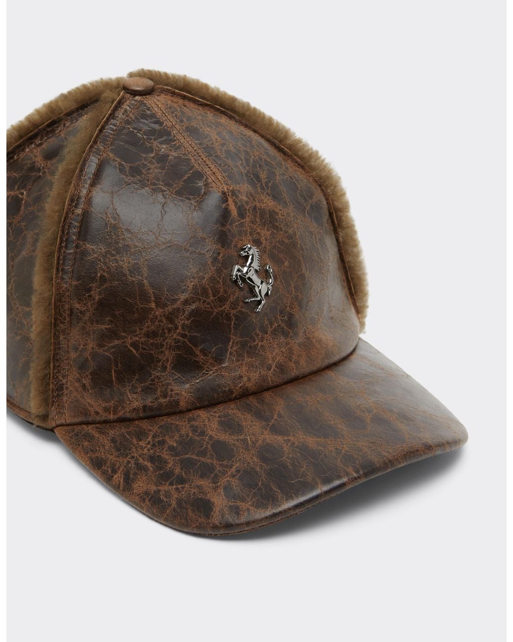 Ferrari Brown Craquelé Lambskin Baseball Cap
