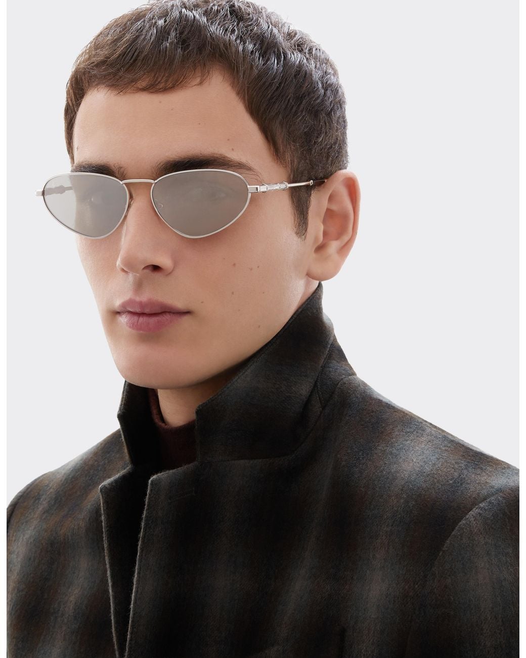 Ferrari White Polished Metal Sunglasses With Light Lenses With A Mirror Finish