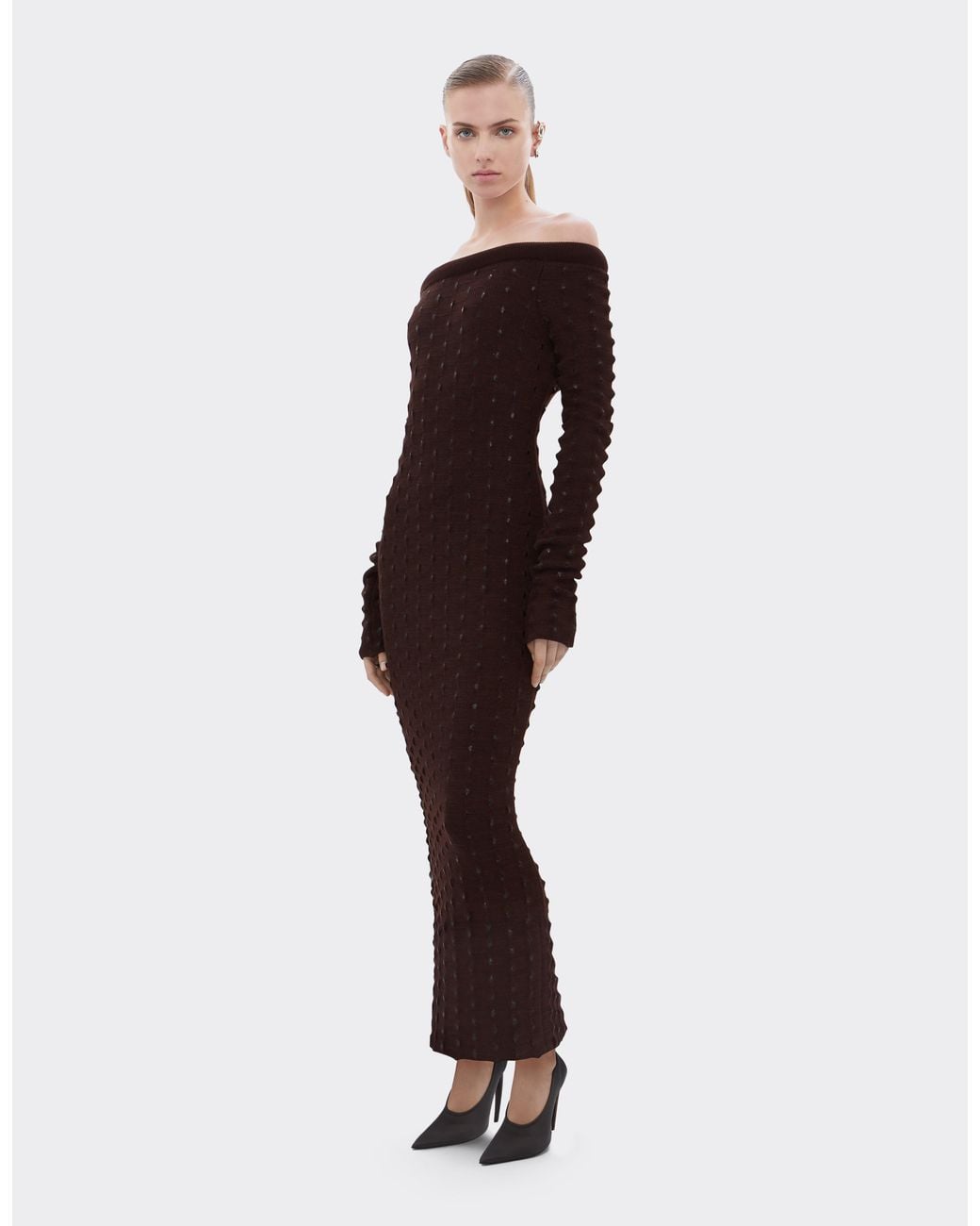 Ferrari Brown Long Wool And Cotton Dress