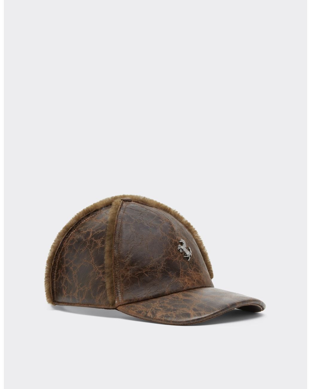 Ferrari Brown Craquelé Lambskin Baseball Cap
